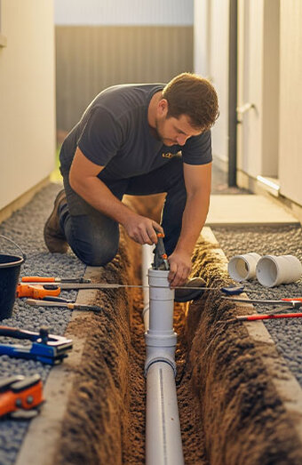 Plumber Connecting Pipe Trench